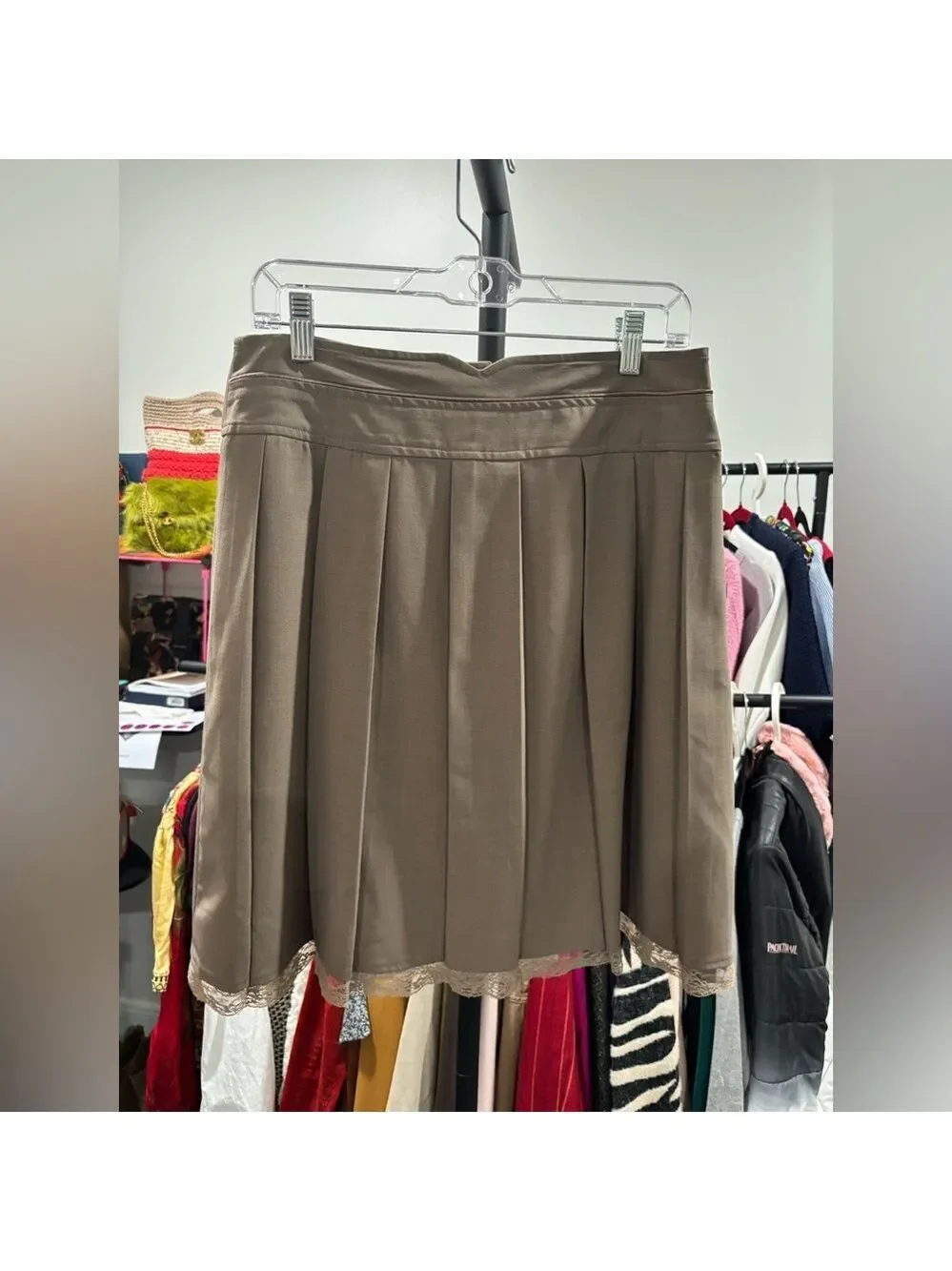 473. Women's Pleated A-Line Skirt in Taupe